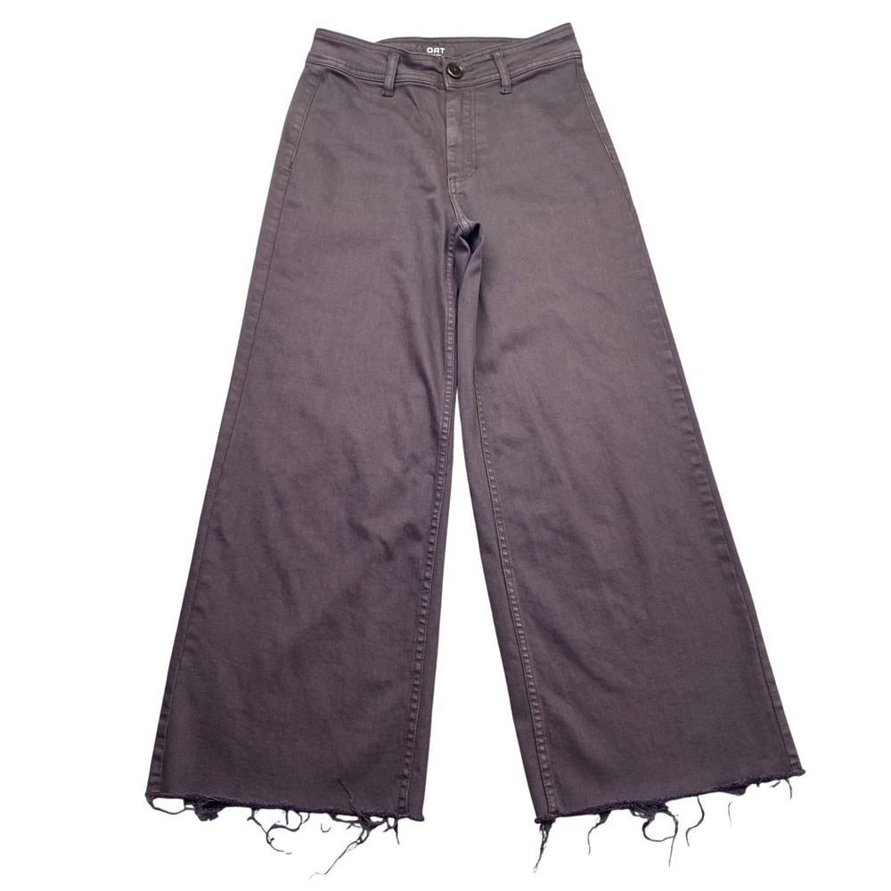OAT New York Women 26 High Rise Wide Leg Raw Hem Pants Dark Purple P0004-BJ